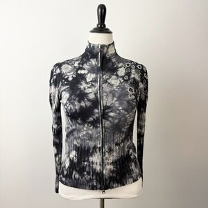 BODY IN SILK Cardigan Jacket TOP Large Sequin Beaded Embroidered Indie Tie Dye